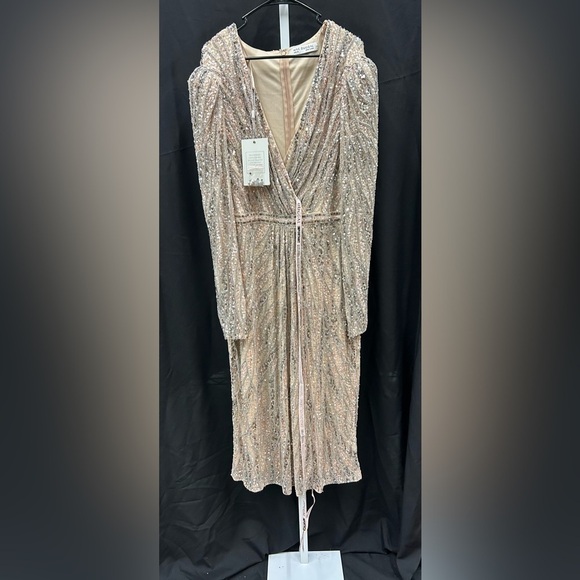 Mac Duggal 5574 NWT Long Sleeve V Neck Beaded Cocktail Dress - Picture 4 of 8